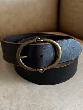 Lauren Ralph Lauren Brass Tone O-Ring Wide Leather Belt Black Large Equestrian